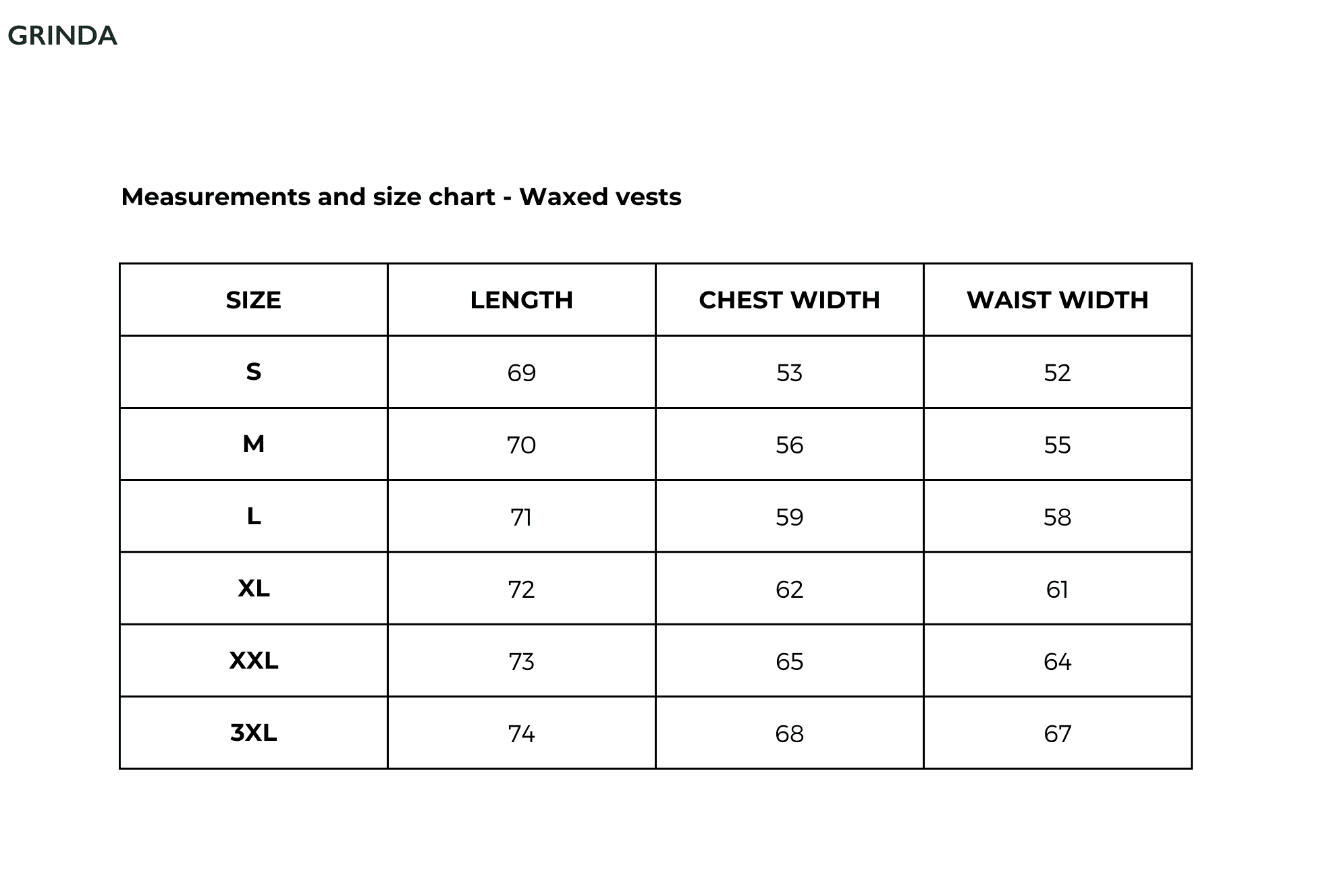 Size guide vaxad väst