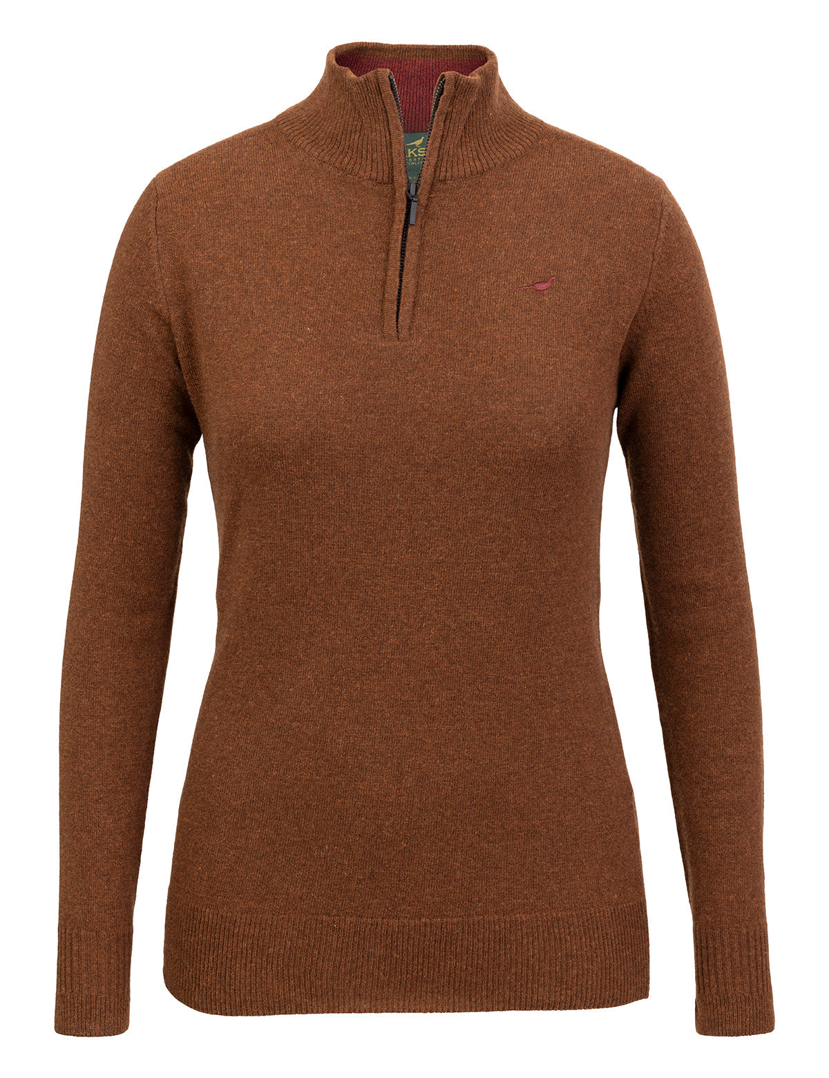 Tyne Zip Neck Lammullströja Dam - Toffee