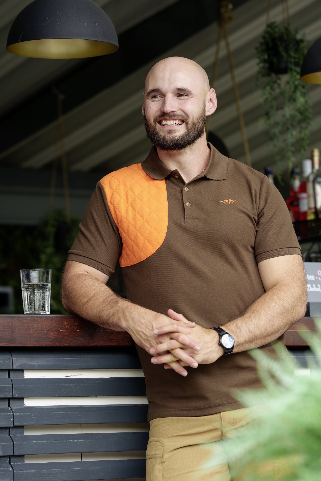 Blaser Men's Polo Shirt Shooting Patch - Brown/Orange