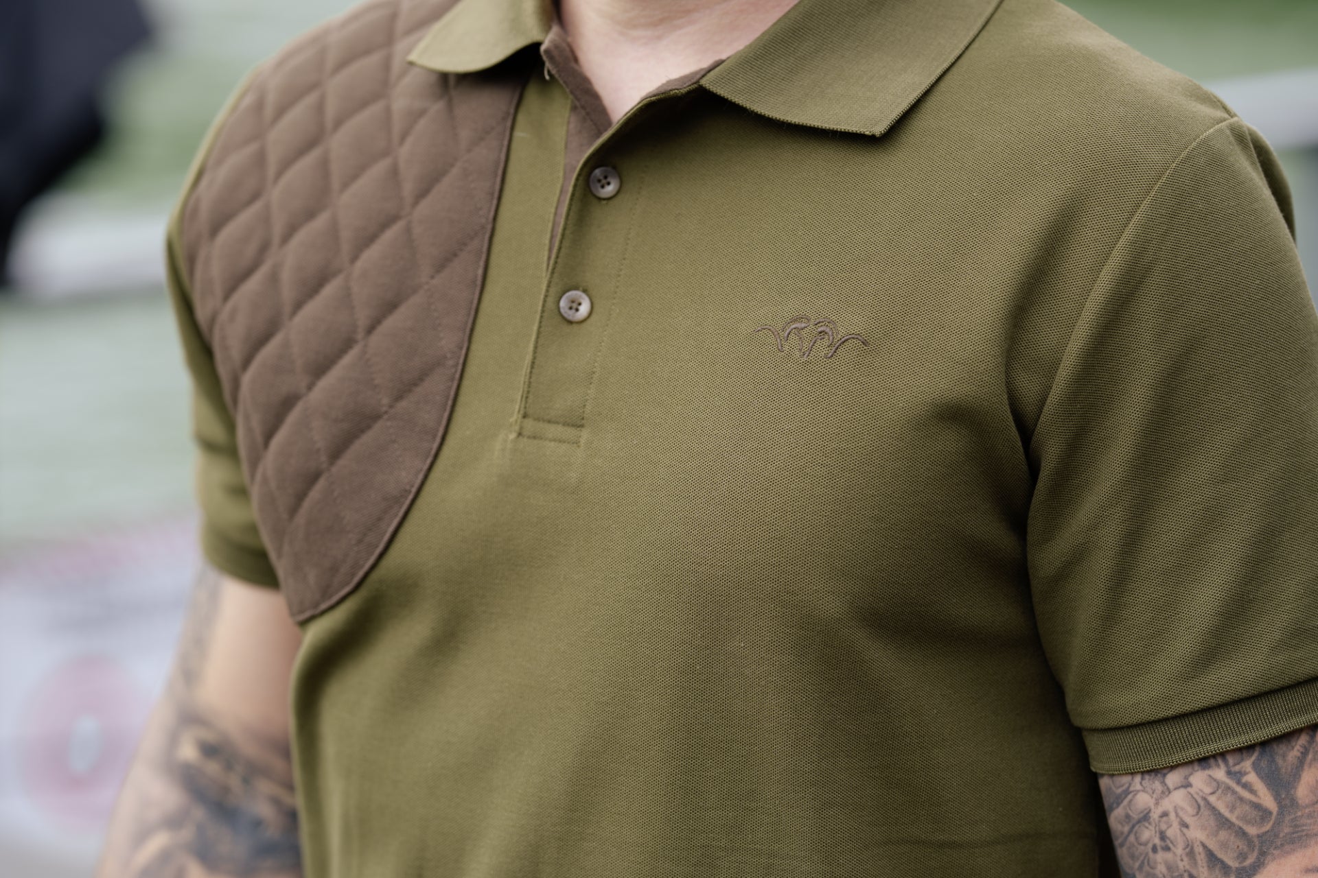 Blaser Men's Polo Shirt Shooting Patch - Dark Olive/Brown