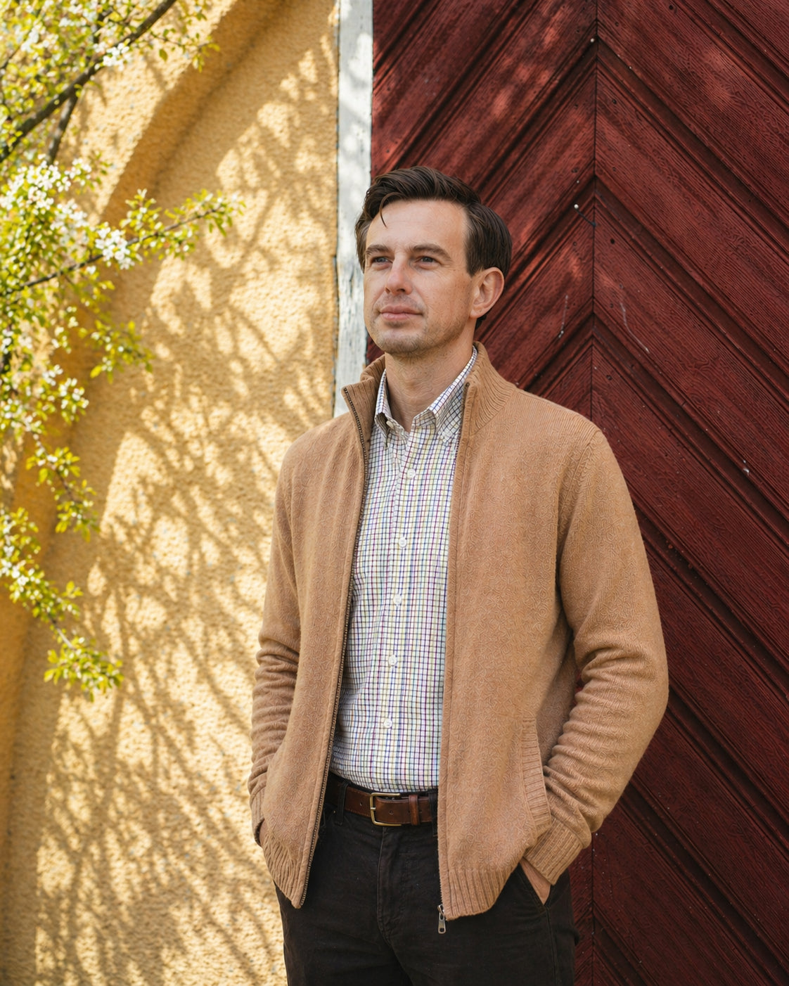 Full-zip - Beige Lammullströja Grinda