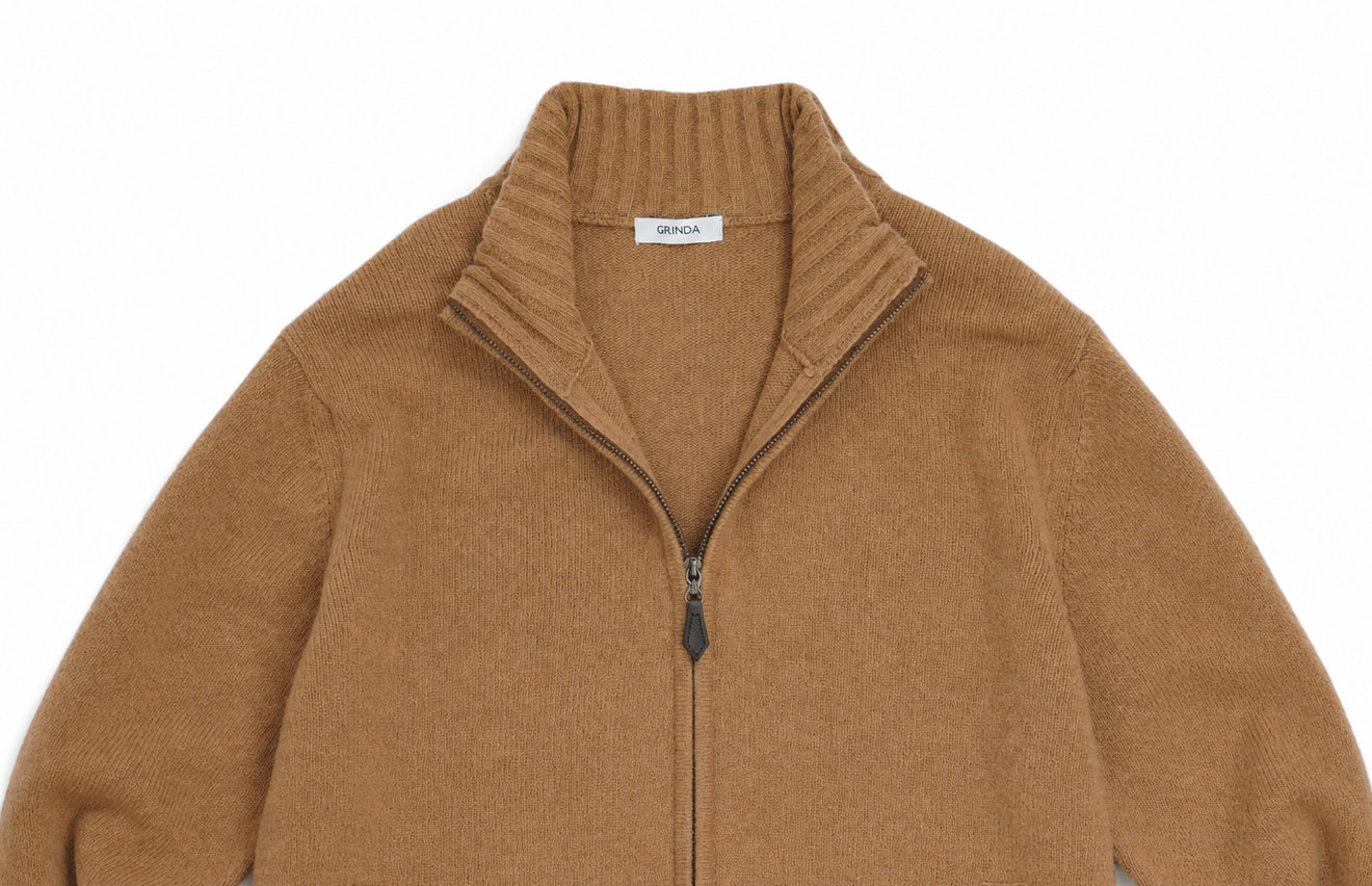 Full-zip - Beige Lammullströja Grinda