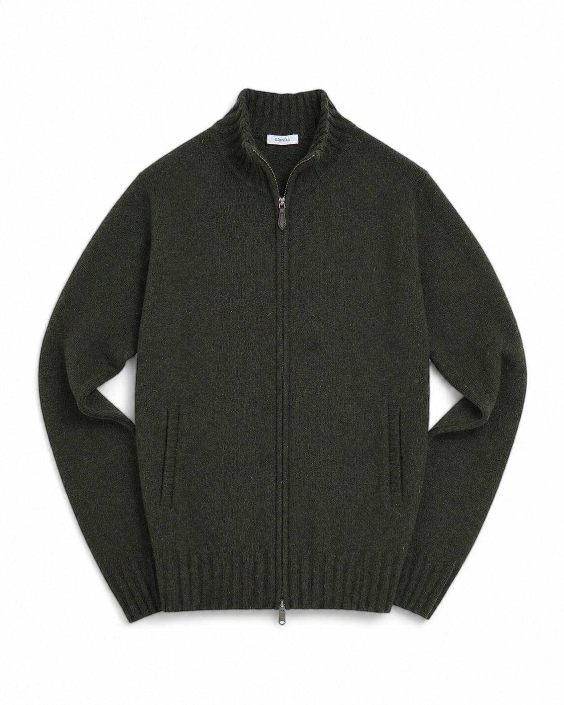 Full-zip - Grön Lammullströja