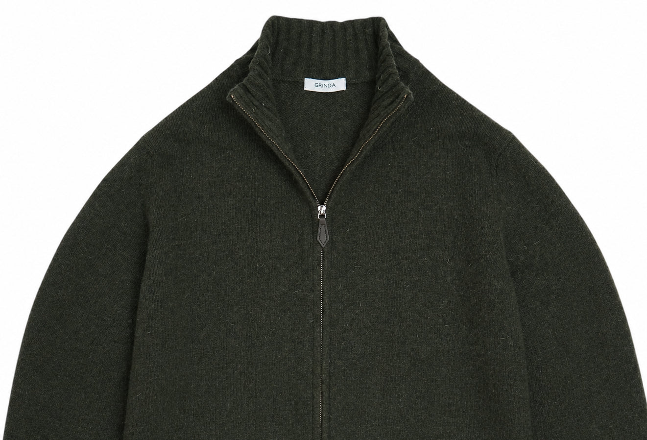 Full-zip - Grön Lammullströja_Grinda