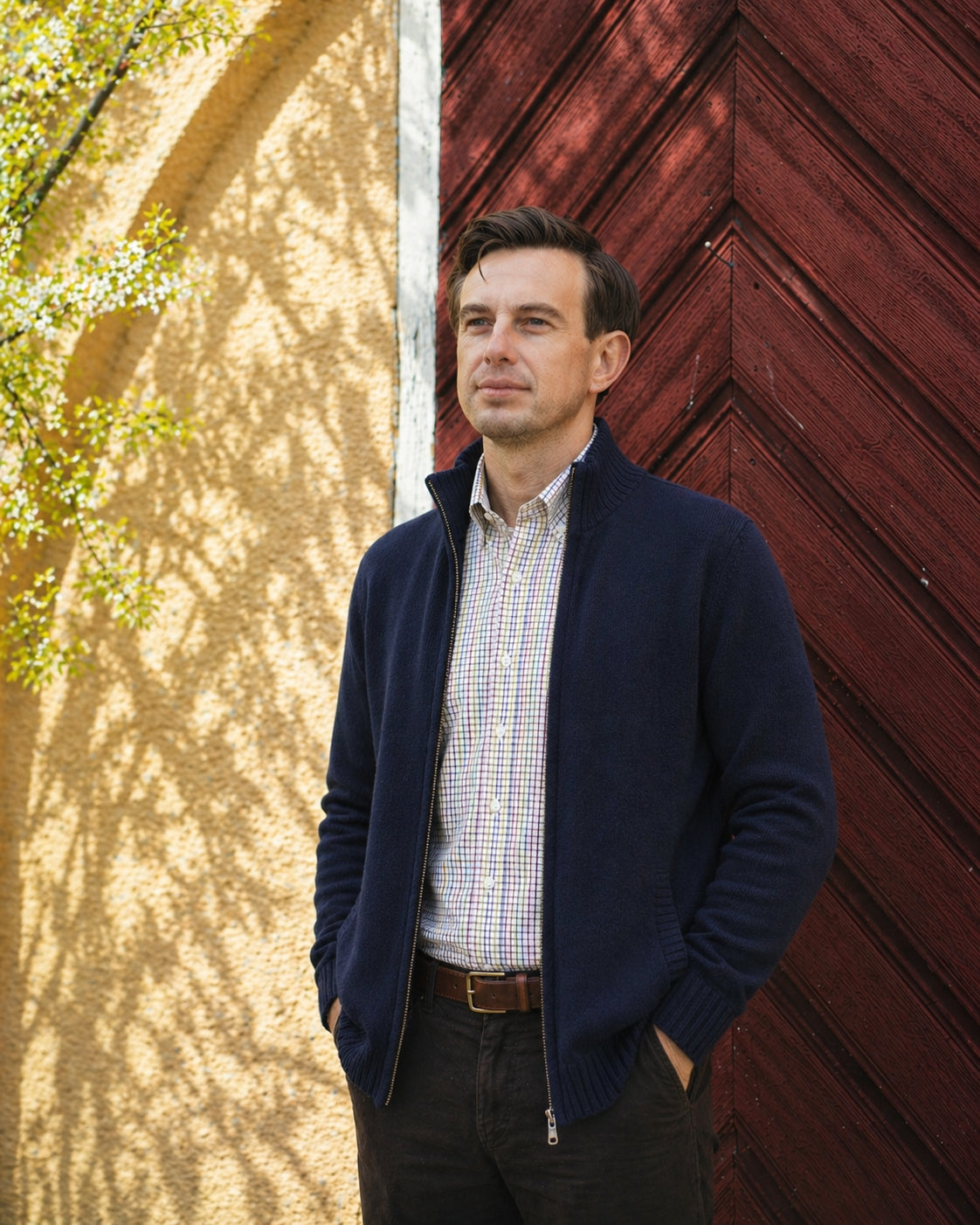 Full-zip - Navy Lammullströja Grinda