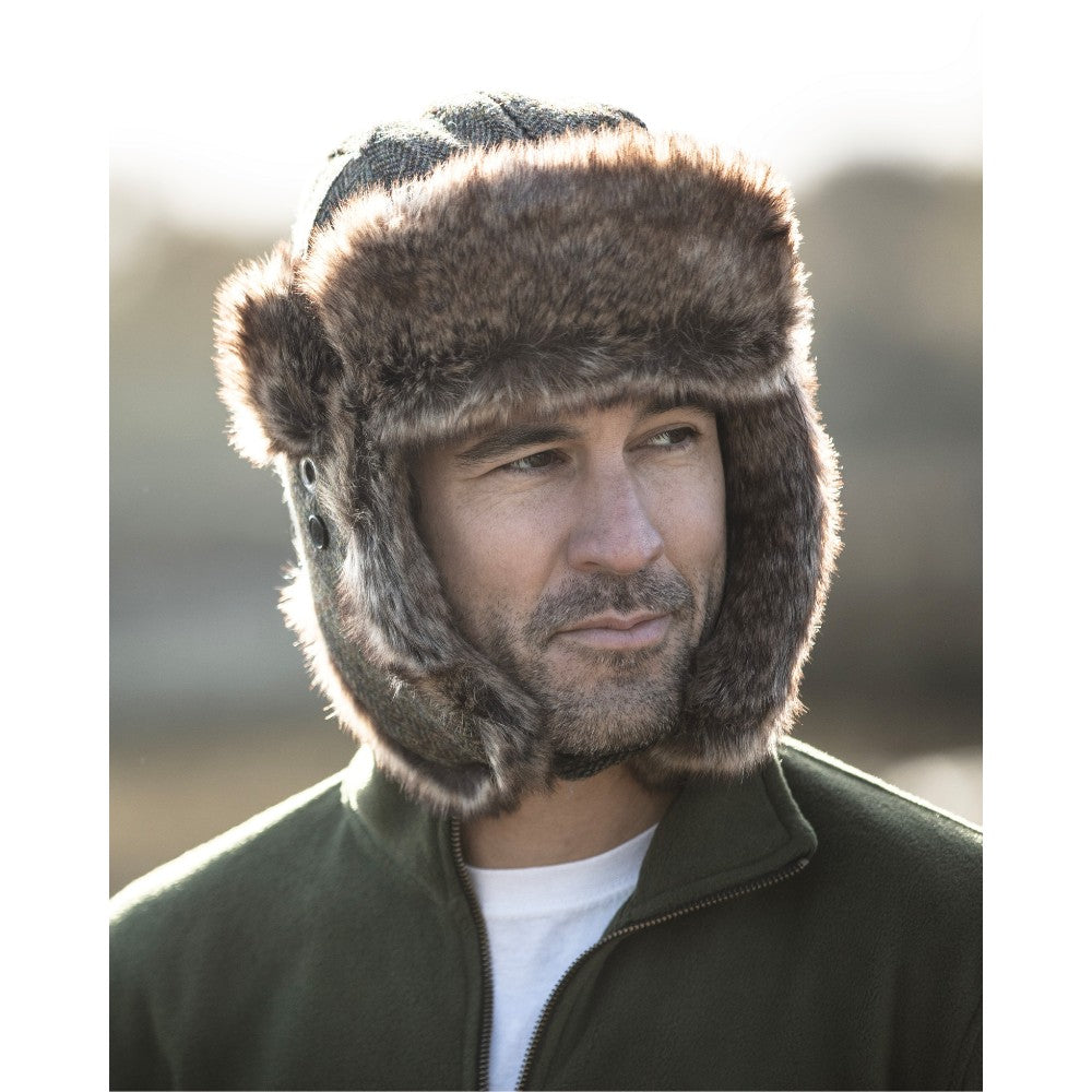 Pälsmössa Harris Tweed- Trapper Hat Charcoal 