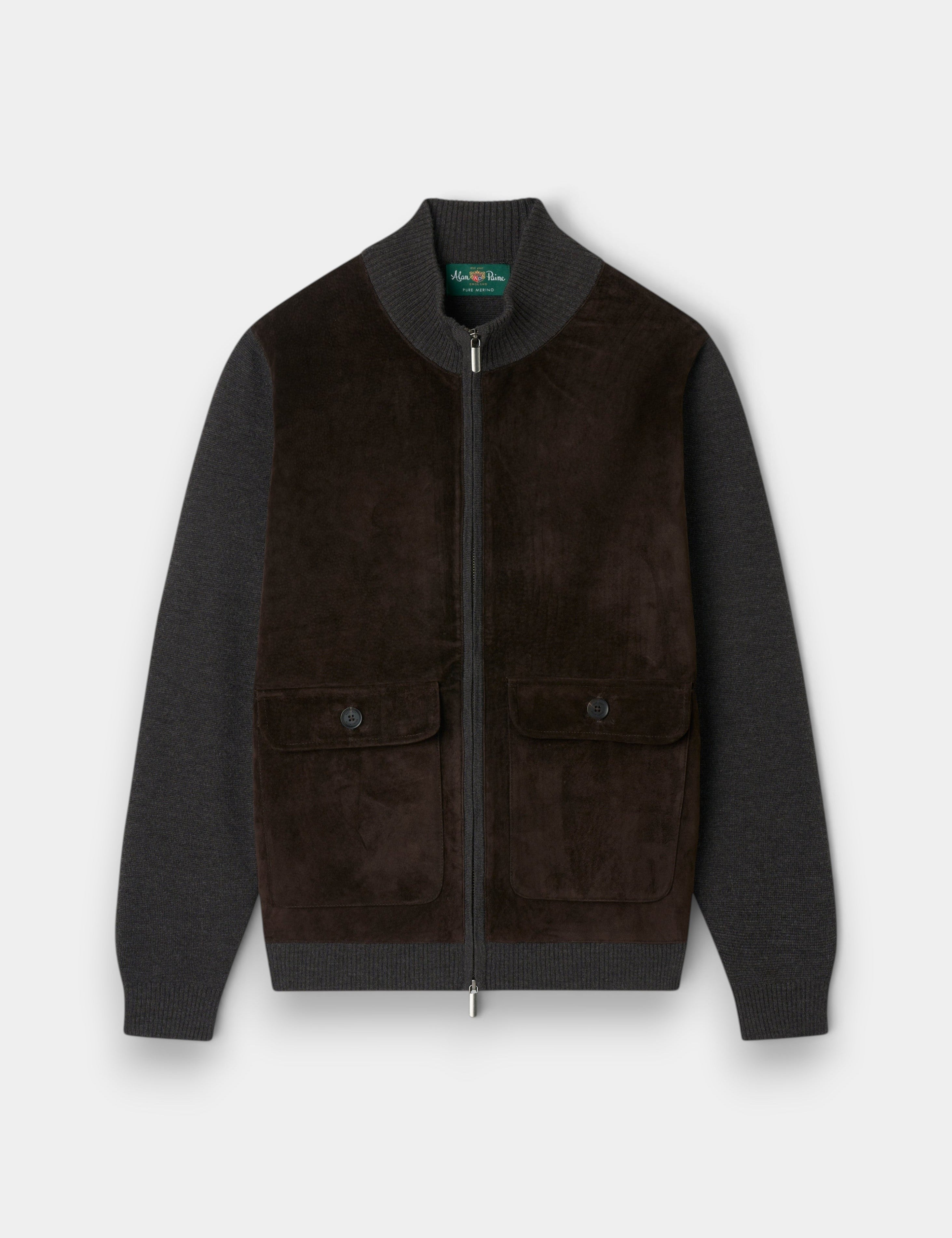 Oakmoore Zip-tröja med Mockafront Herr - Dark Brown