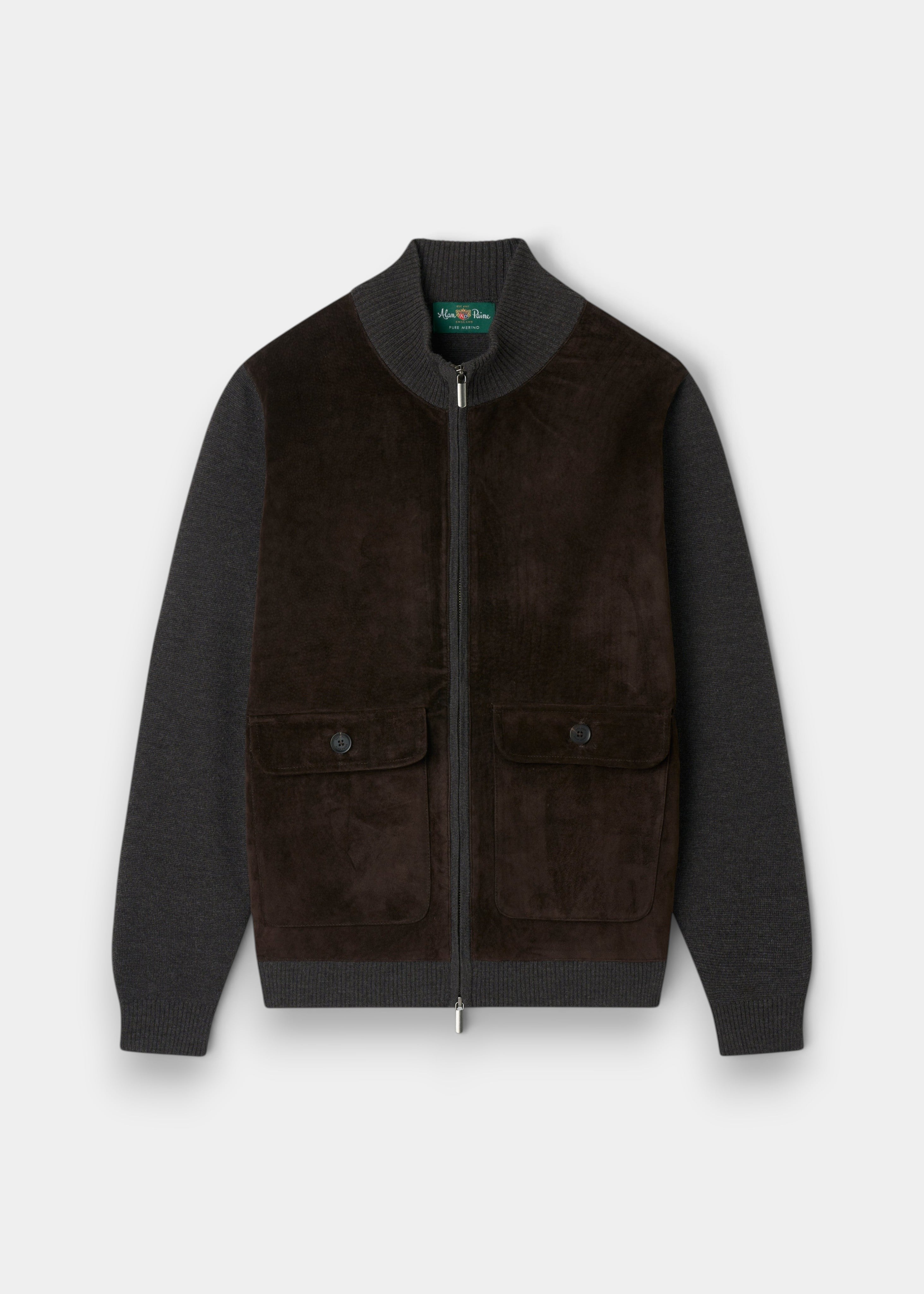 Oakmoore Zip-tröja med Mockafront Herr - Dark Brown