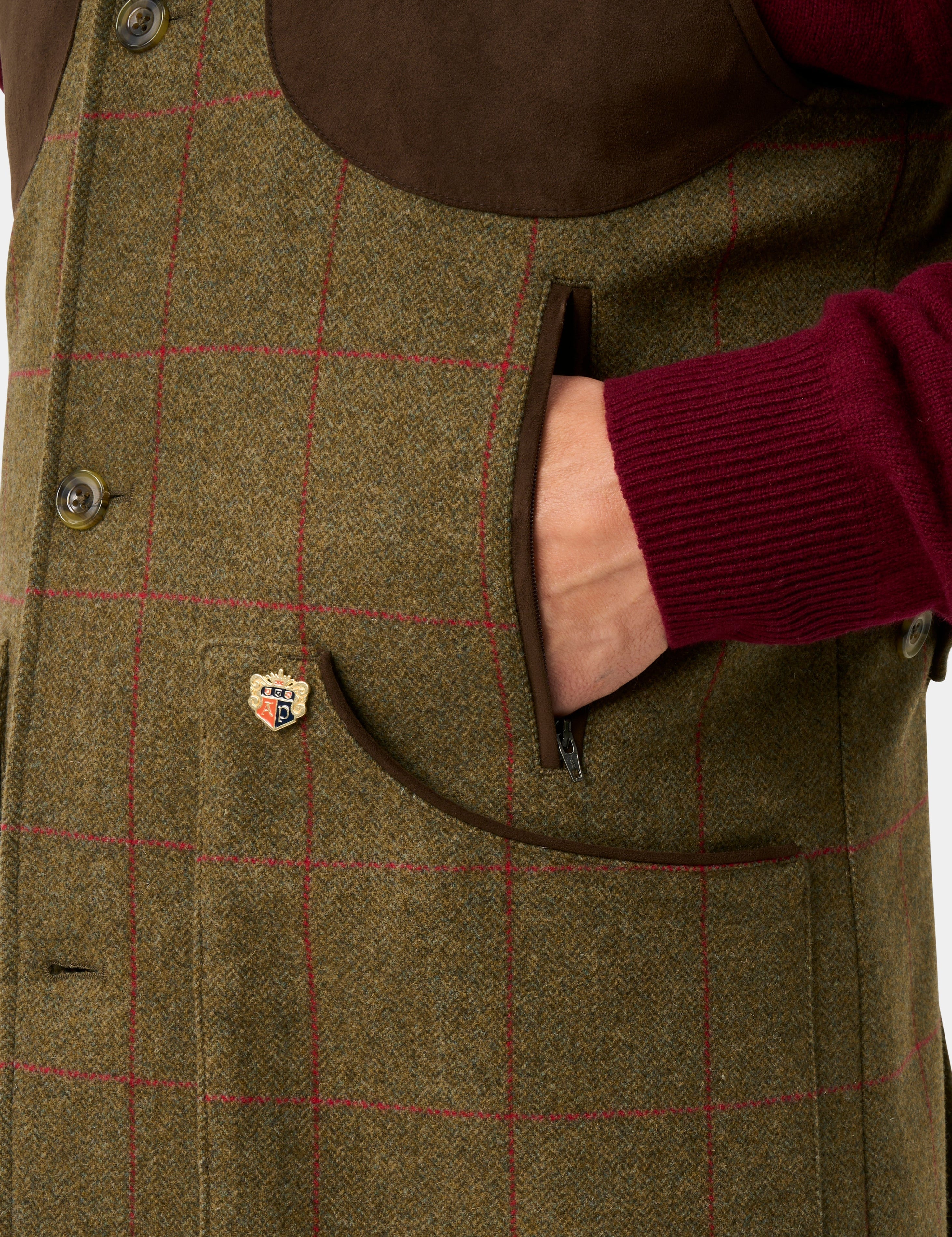 Alan Paine Combrook Shooting Gilet i Tweed - Sage – detalj