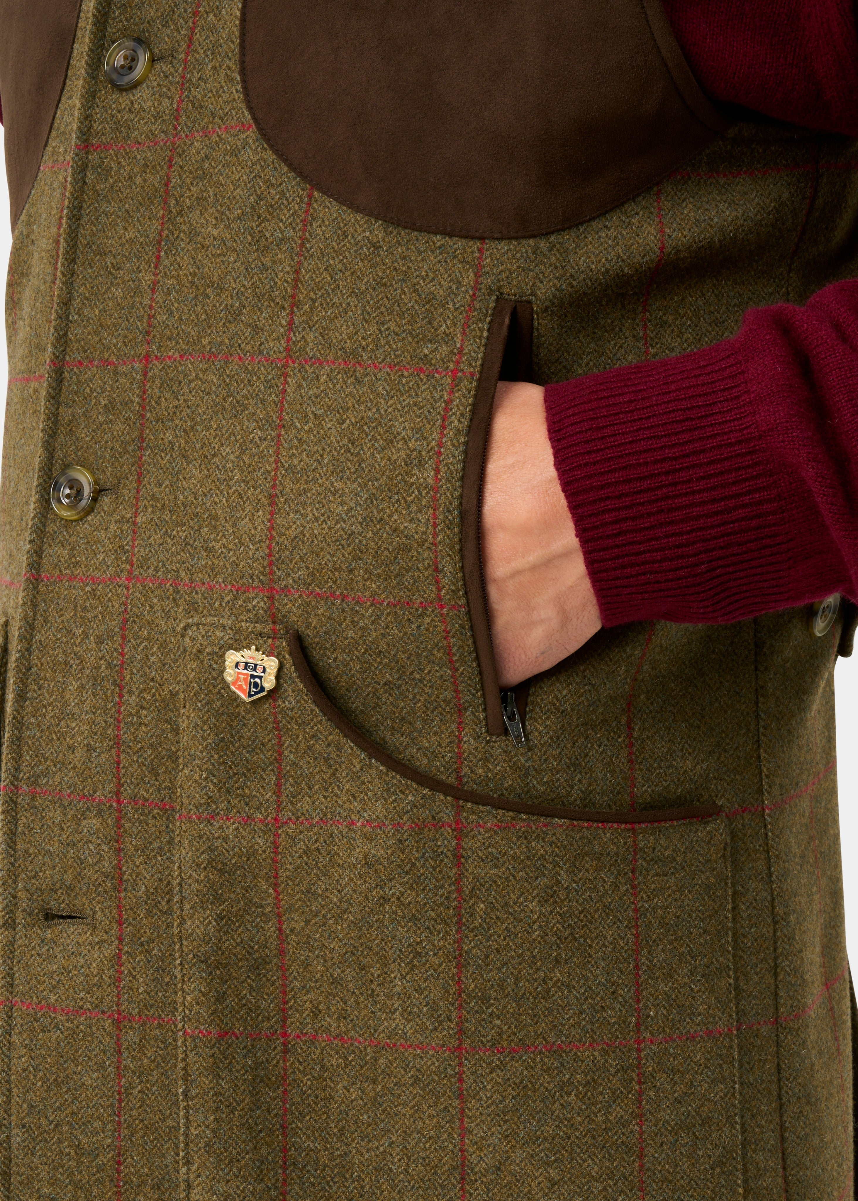 Alan Paine Combrook Shooting Gilet i Tweed - Sage – detalj