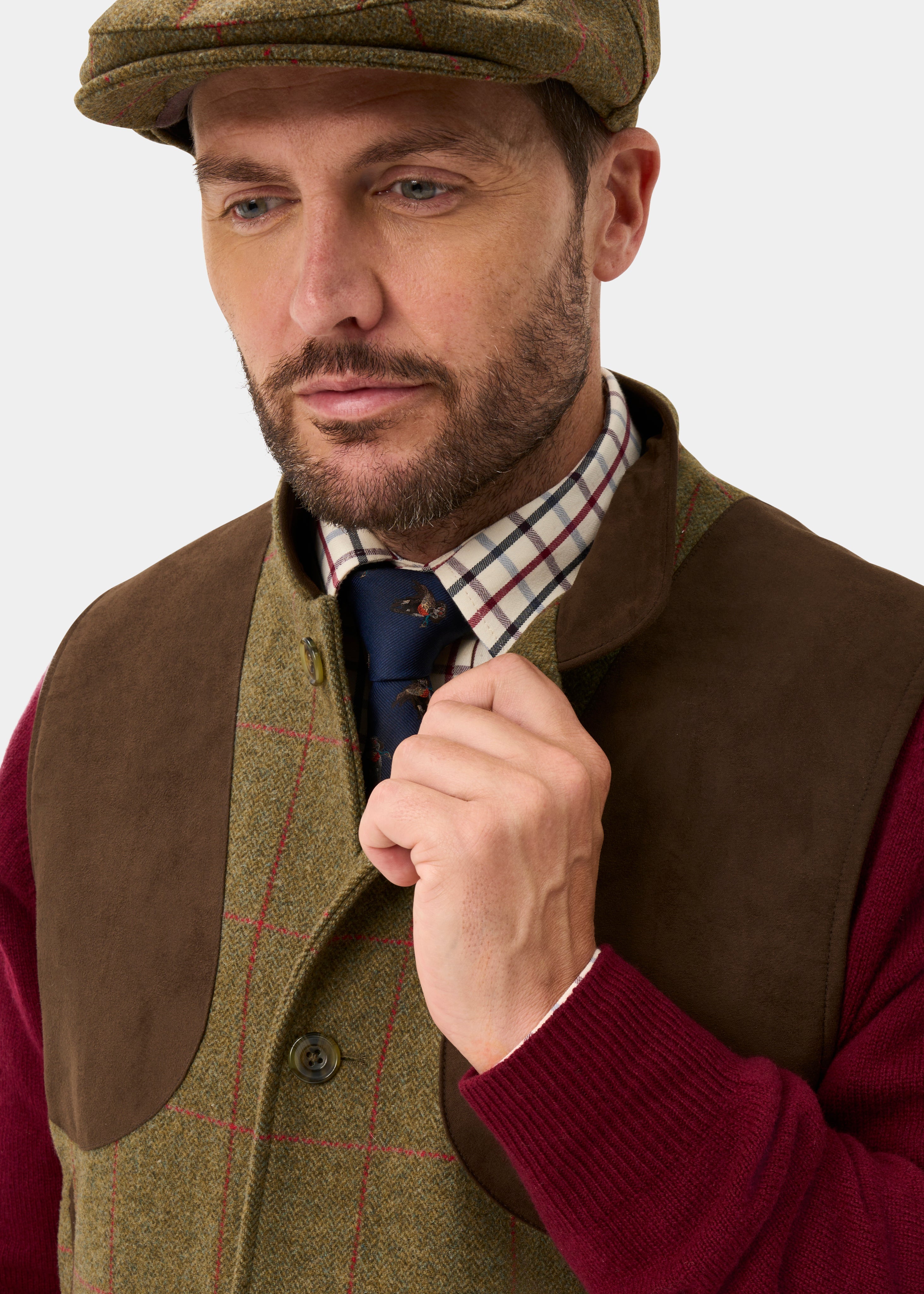 Alan Paine Combrook Shooting Gilet i Tweed - Sage – detalj