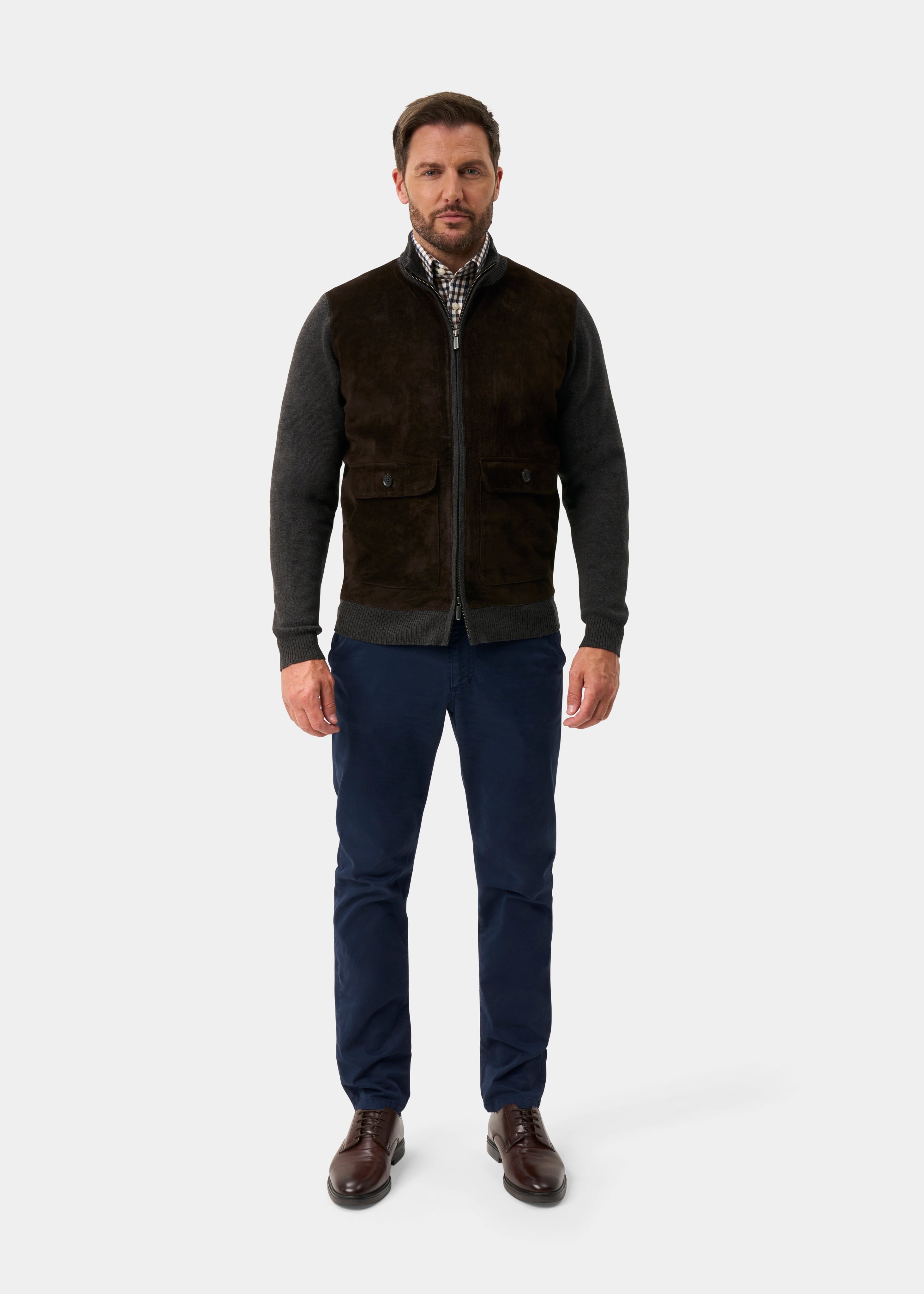 Oakmoore Zip-tröja med Mockafront Herr - Dark Brown
