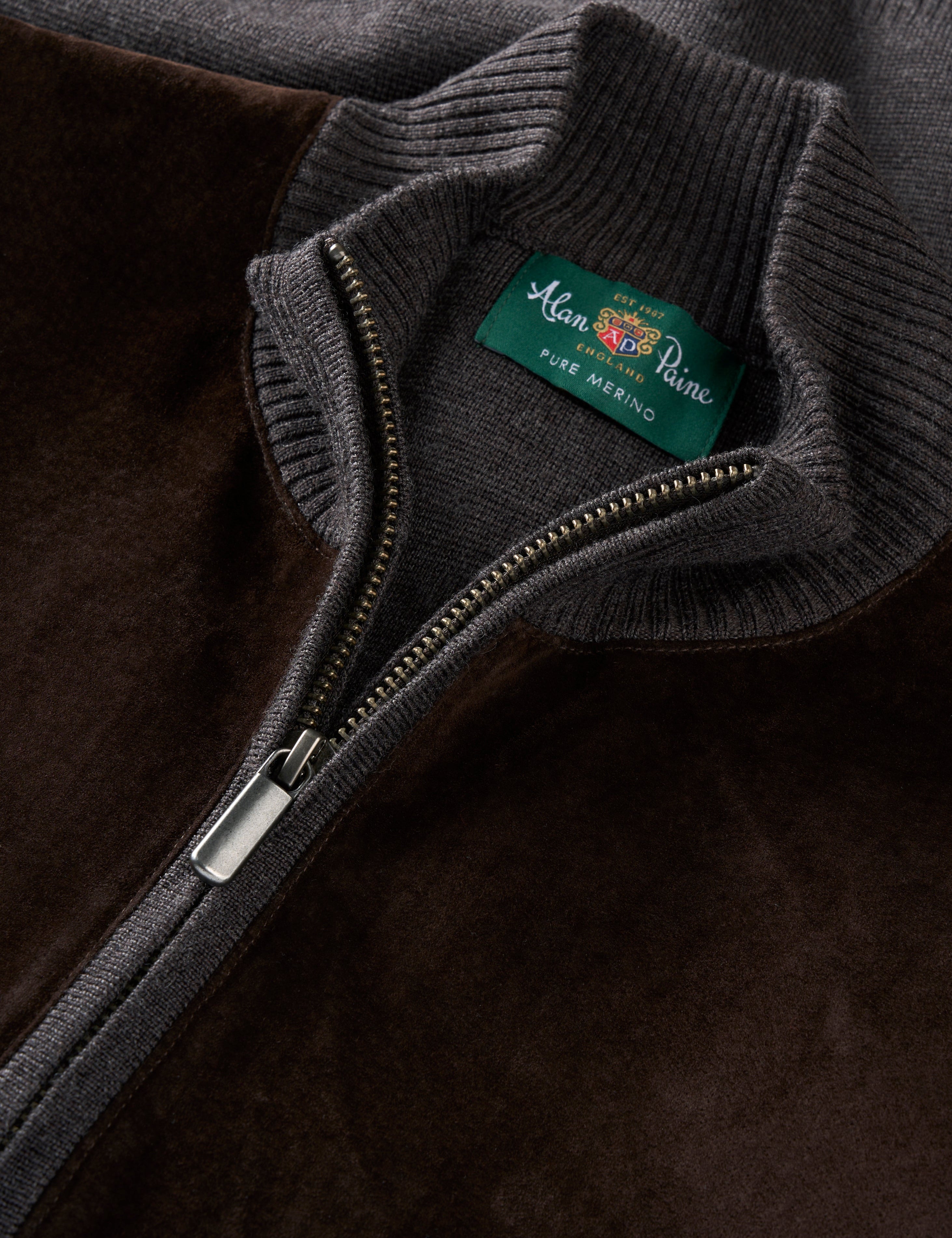 Oakmoore Zip-tröja med Mockafront Herr - Dark Brown