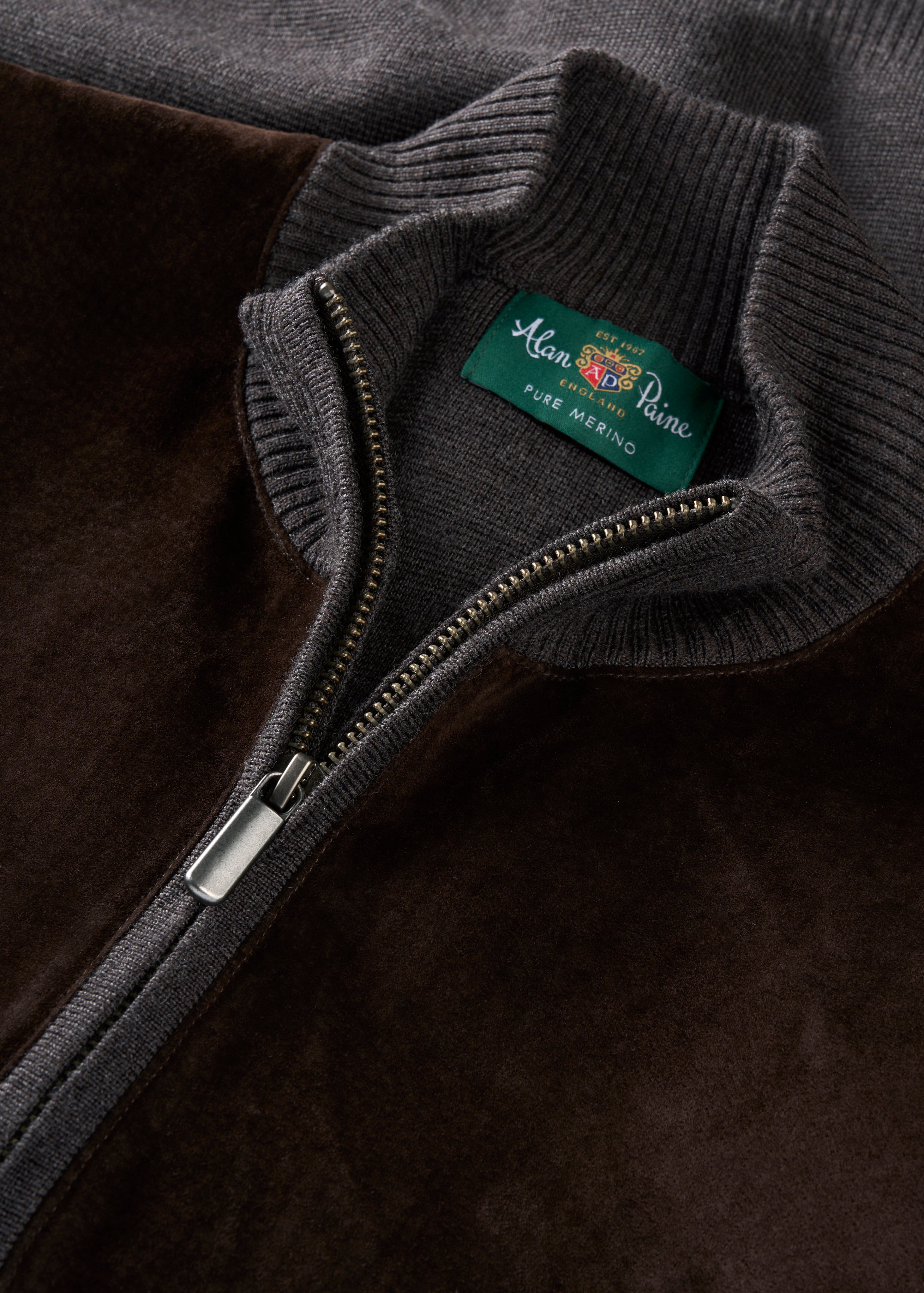 Oakmoore Zip-tröja med Mockafront Herr - Dark Brown
