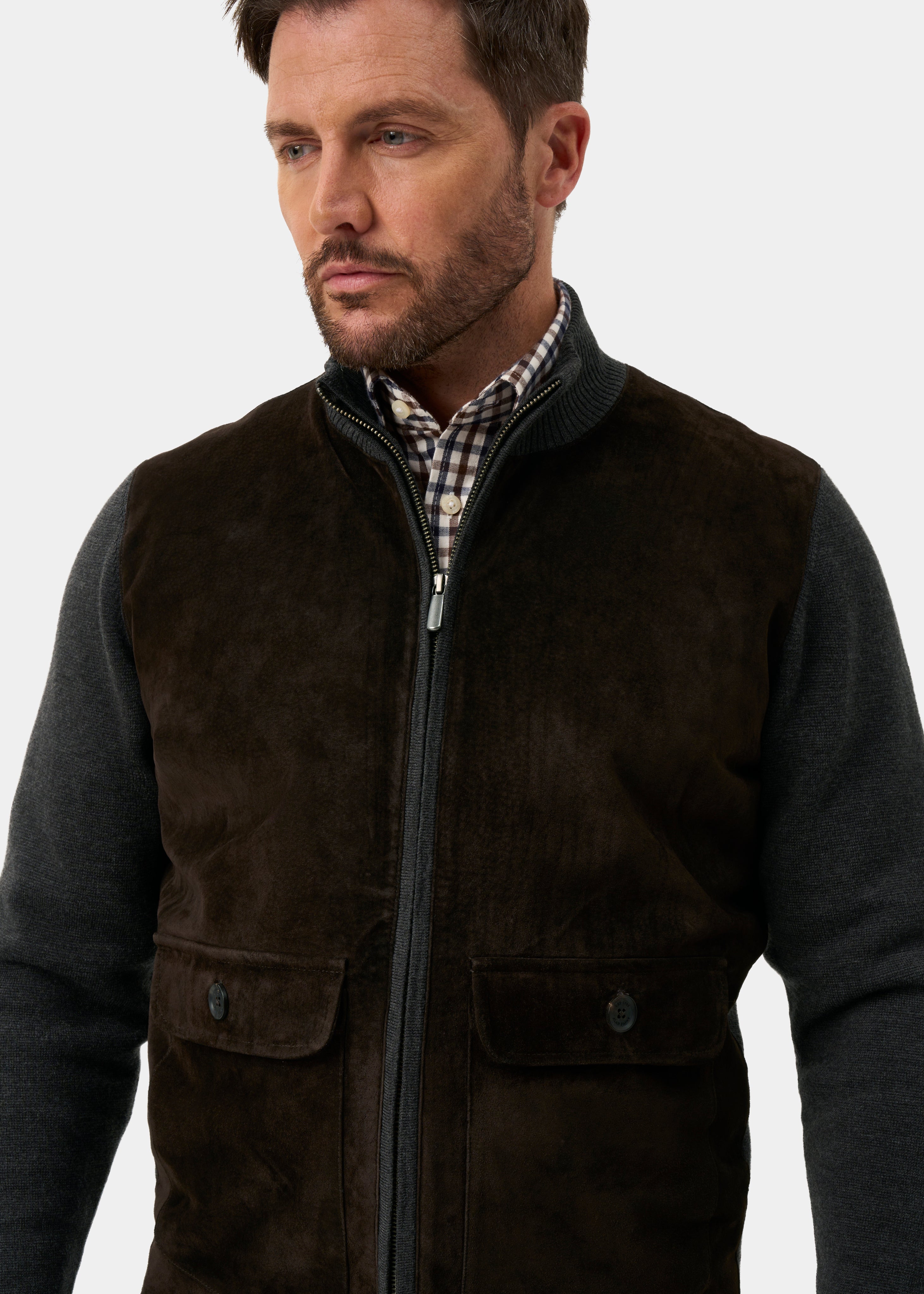 Oakmoore Zip-tröja med Mockafront Herr - Dark Brown