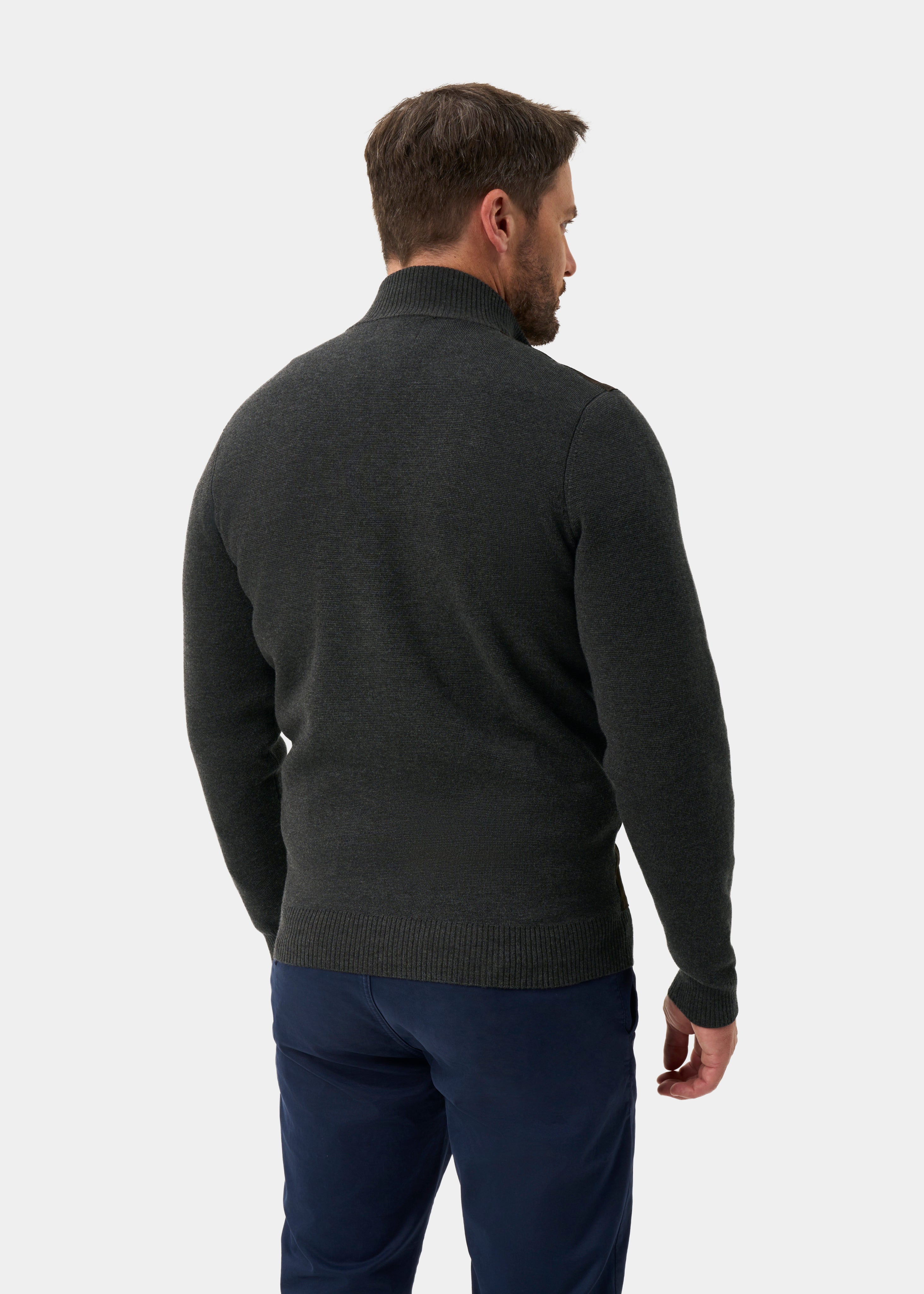 Oakmoore Zip-tröja med Mockafront Herr - Dark Brown