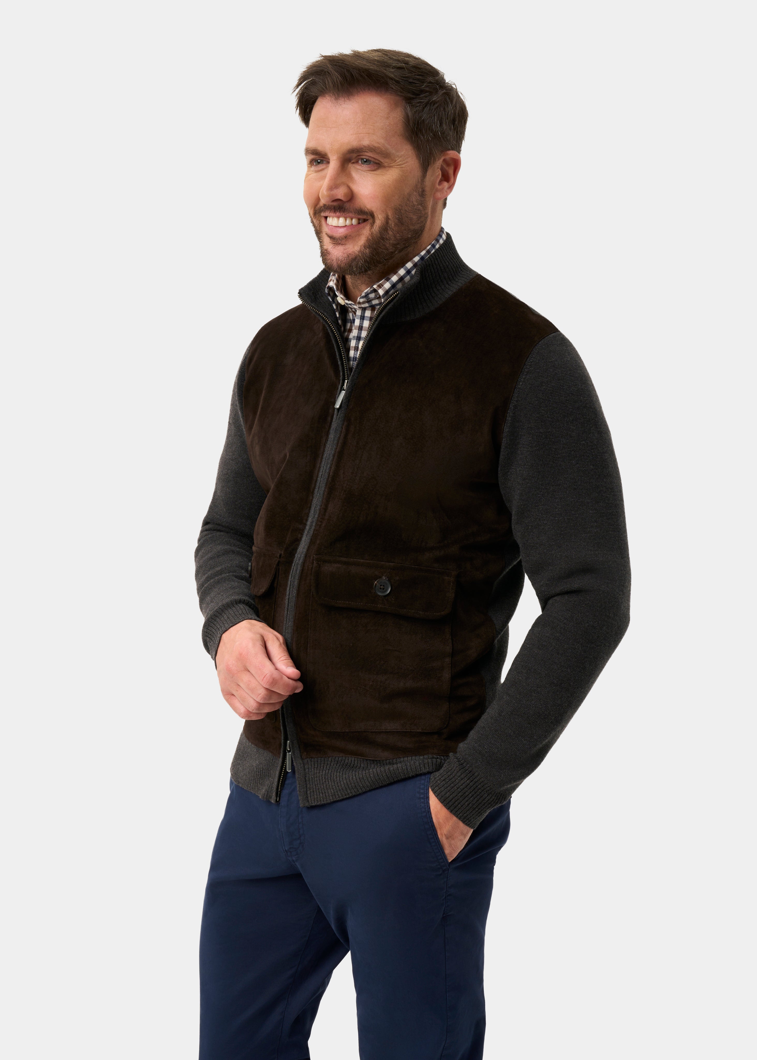 Oakmoore Zip-tröja med Mockafront Herr - Dark Brown