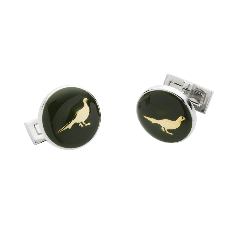 Laksen Pheasant Cufflinks British Racing Green