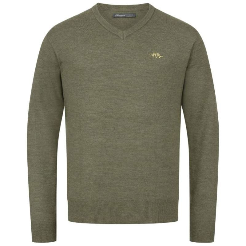 Blaser V-Neck Merino tröja herr dunkel oliv framifrån