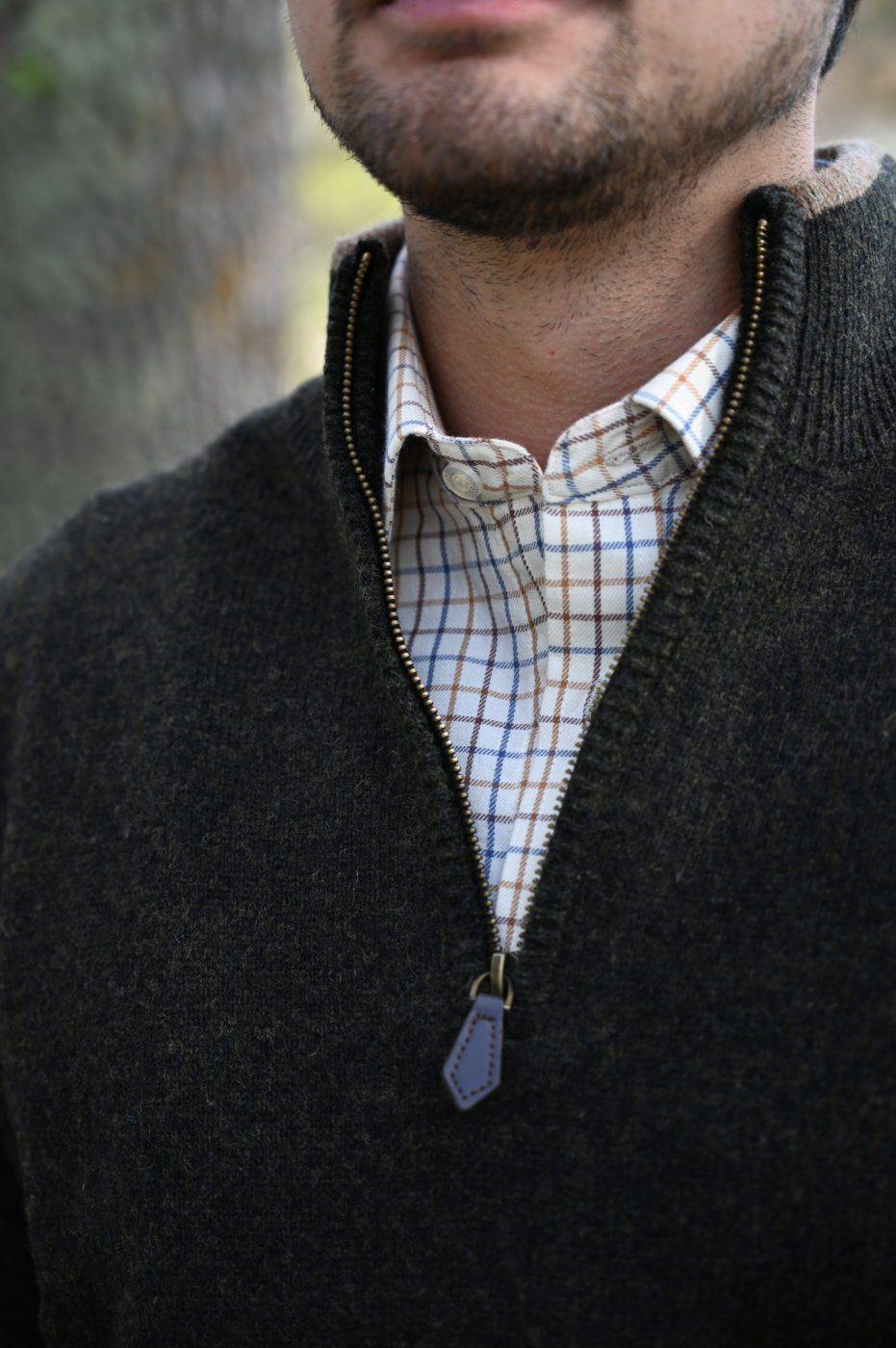 Half-Zip Tröja - Olivgrön Lammullströja - Jack Pyke