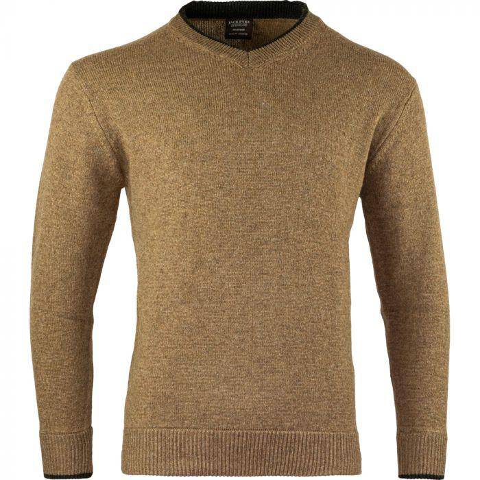 V-ringad Tröja i Lammull - Beige - Jaktstil.se