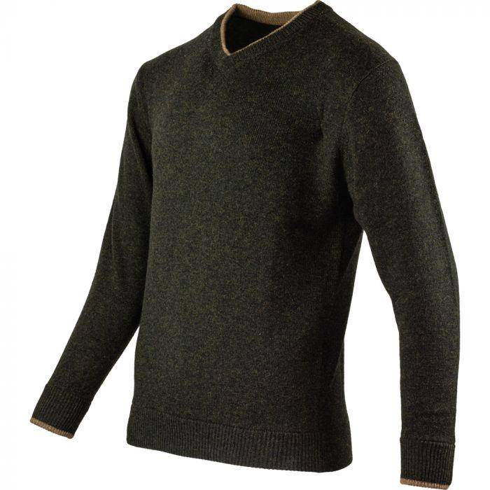 V-neck Sweater in Lambswool - Green - Jaktstil.se