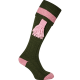 Jaktstrumpa Dam - Grön med Rosa Garters