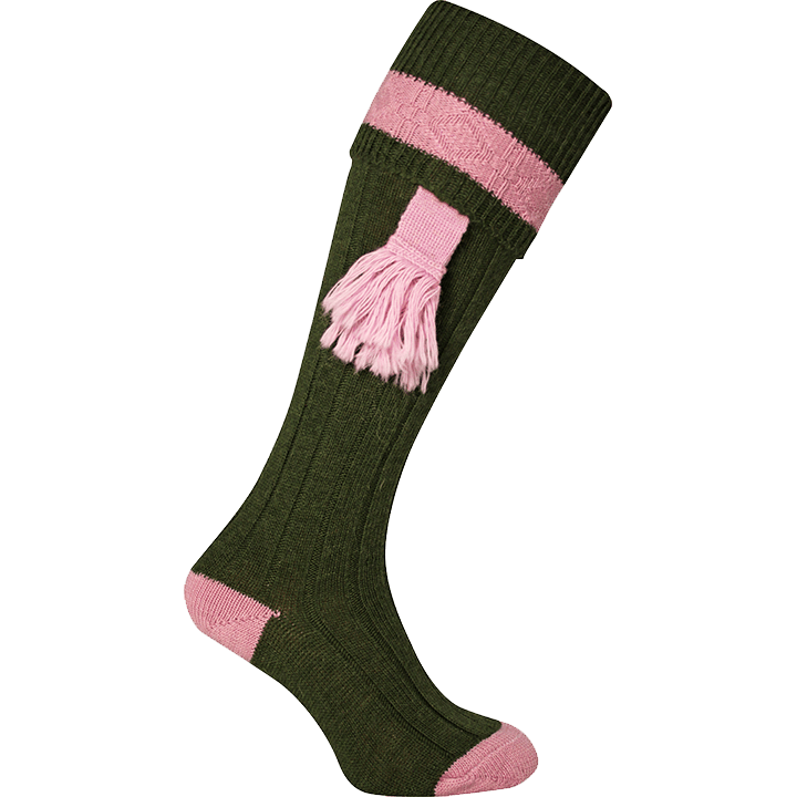 Jaktstrumpa Dam - Grön med Rosa Garters - Jaktstil.se