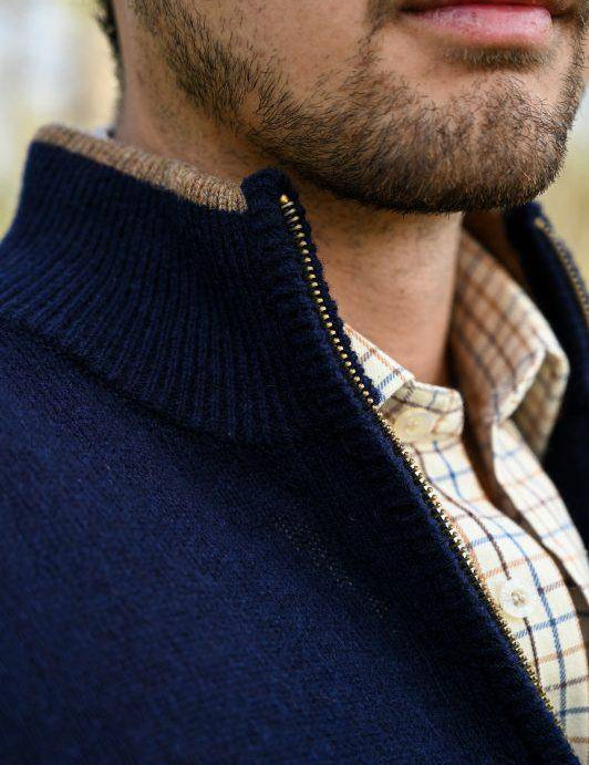Lammullströja Half-Zip - Marinblå - Jaktstil.se