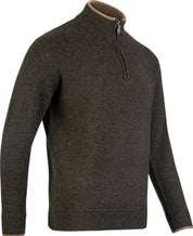 Sweater med halv lynlås - olivengrøn sweater i lammeuld
