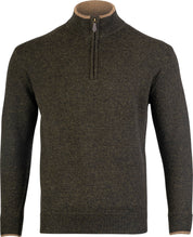 Sweater med halv lynlås - olivengrøn sweater i lammeuld
