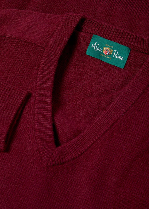 Herren Pullover mit V-Ausschnitt aus Lammwolle - Kilsyth Bordeaux