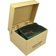 Geschenk für Jäger - Krawatte, Einstecktuch und Manschettenknöpfe mit Fasanenmotiv - Jaktstil.se