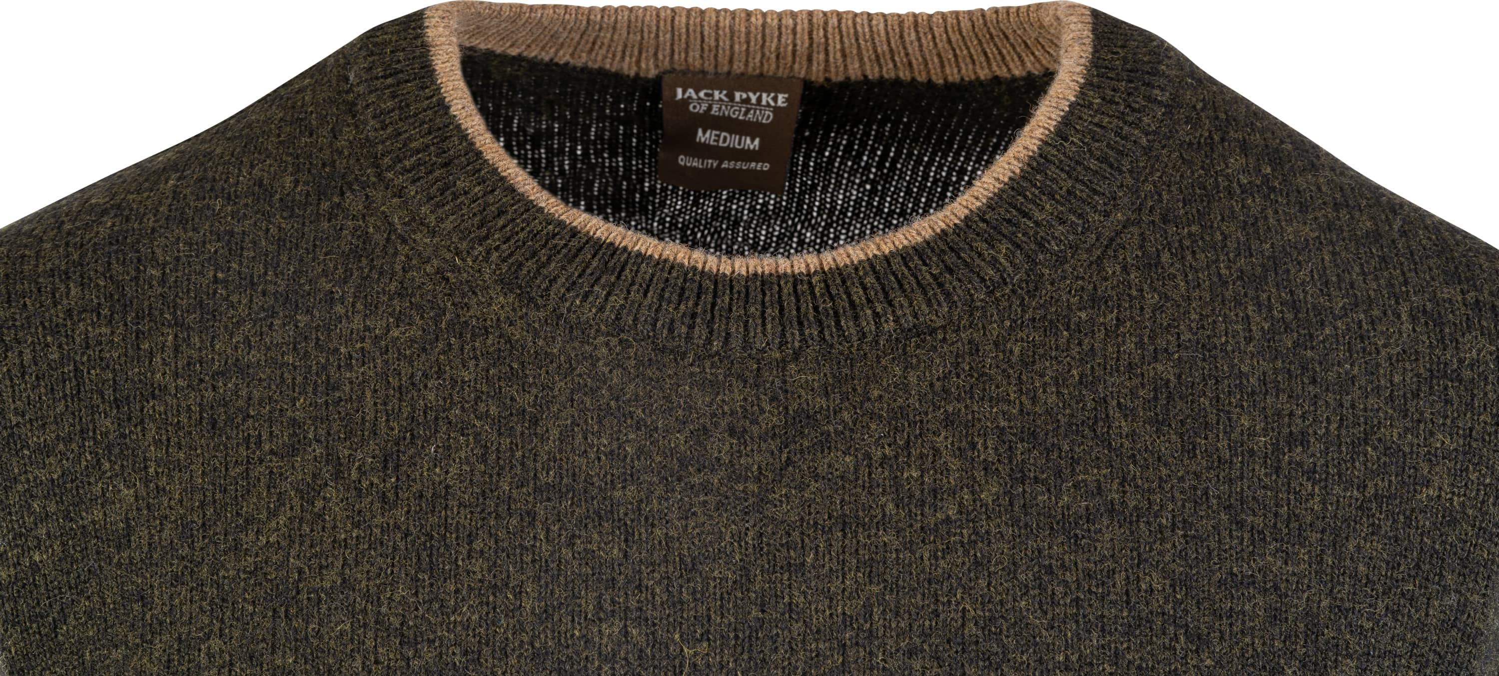 Pullover mit Rundhalsausschnitt aus Lammwolle - Olivgrün