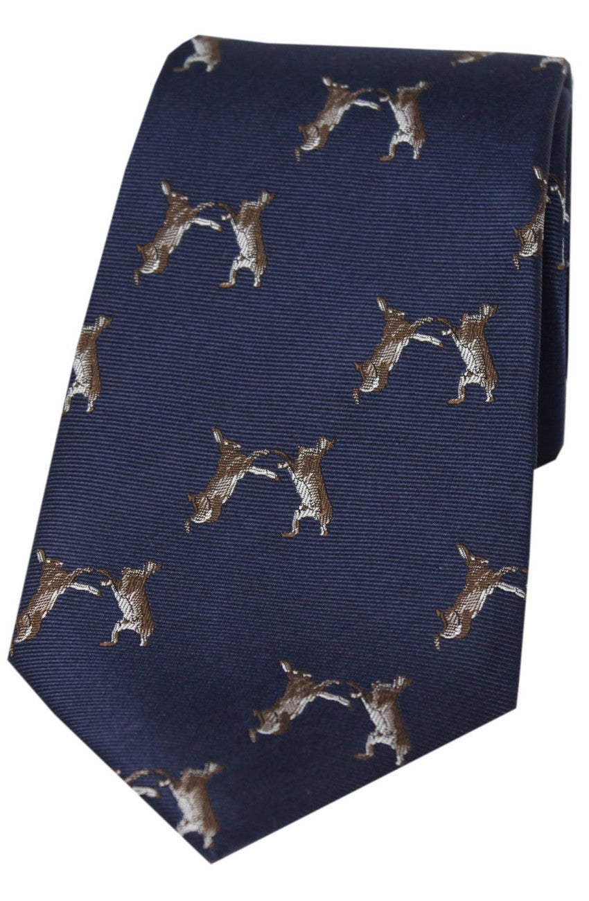 Hunting tie in Silk - Boxing Hares
