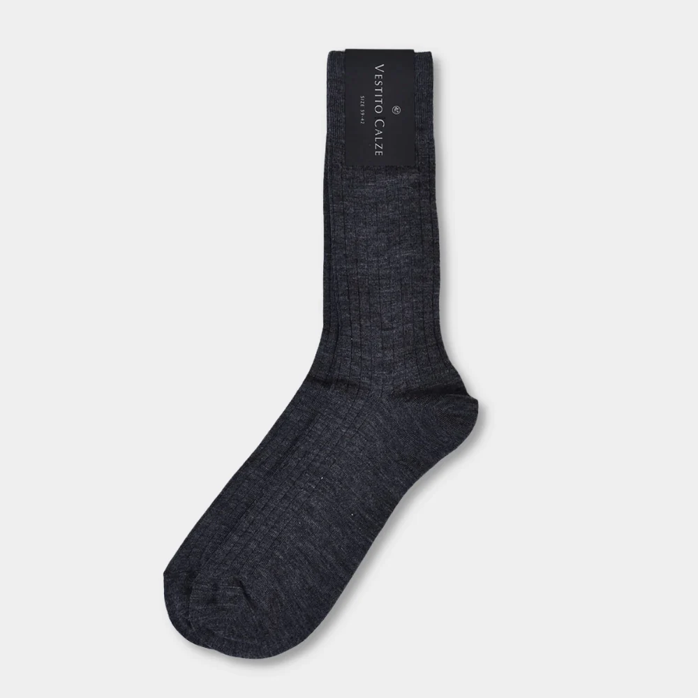 Ribbed Socks - Gray Merino Wool