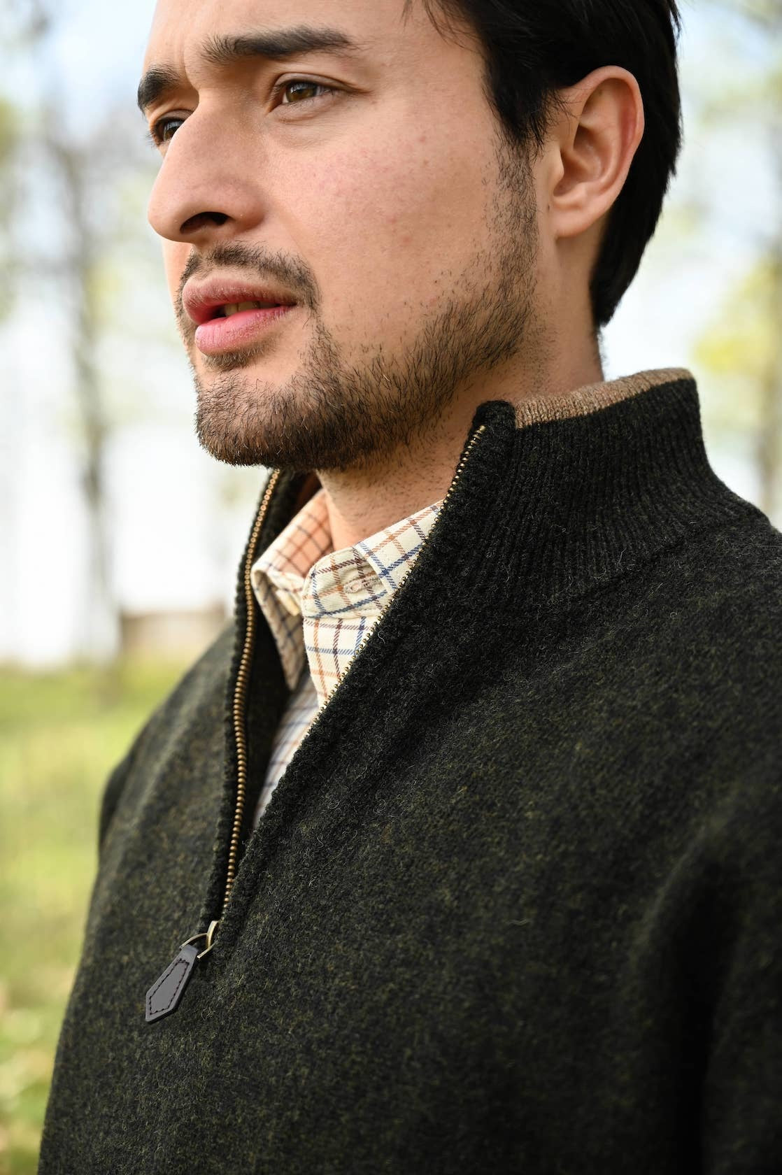 Half-Zip Sweater - Olive Green Lambswool Sweater