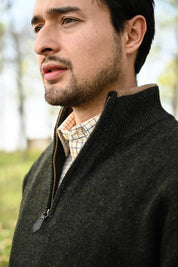 Half-Zip Sweater - Olive Green Lambswool Sweater