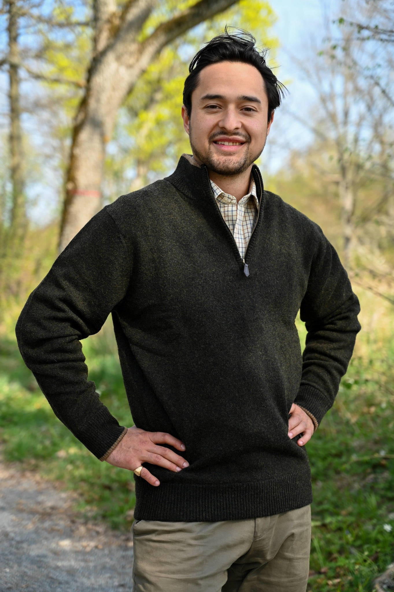 Half-Zip Sweater - Olive Green Lambswool Sweater