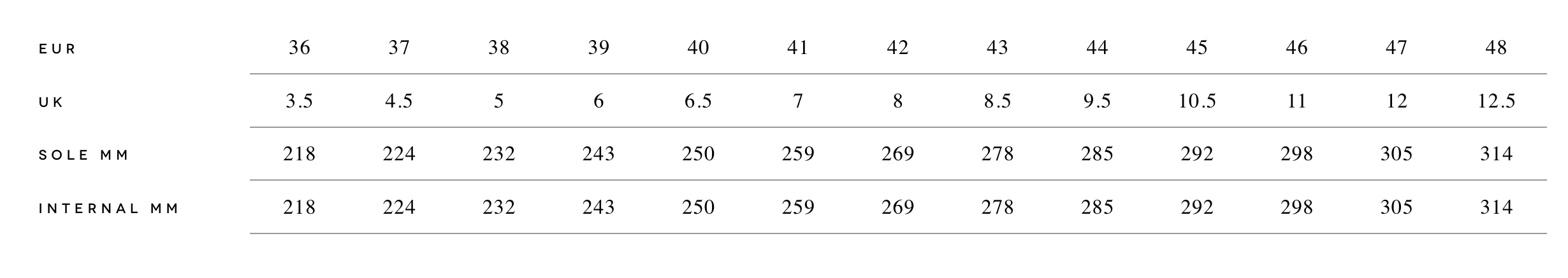 Arxus størrelsesguide