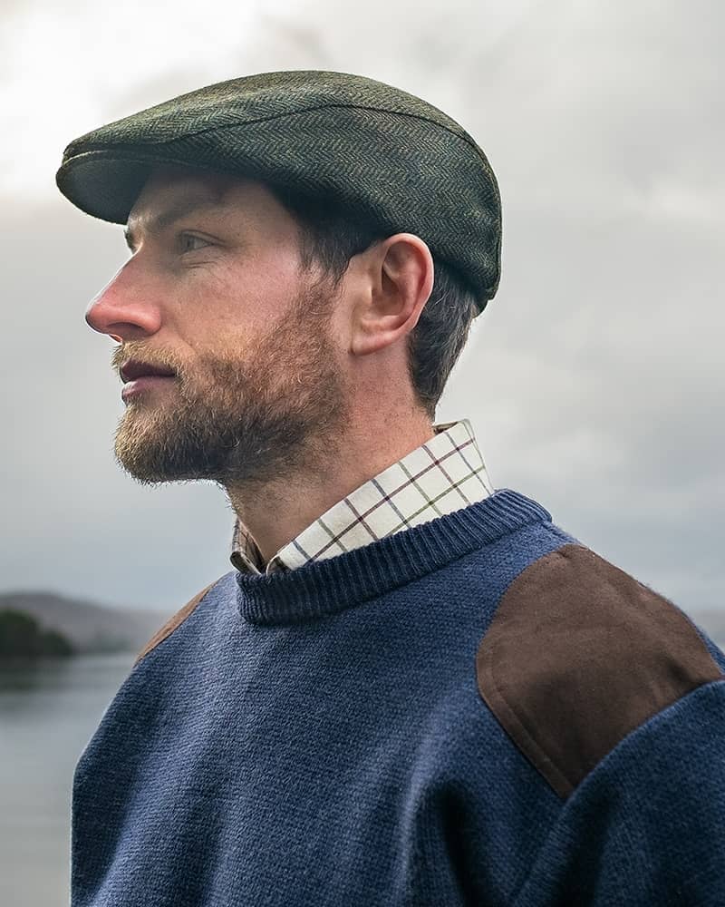 Flat Cap i Grön Tweed - Herringbone